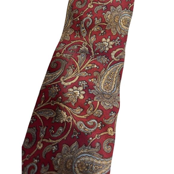 Vintage John Comfort Burgundy Paisley Print 100% Silk Necktie - Picture 4 of 7